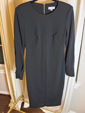 Calvin Klein Black Long Sleeve Sheath Dress with Back Zip